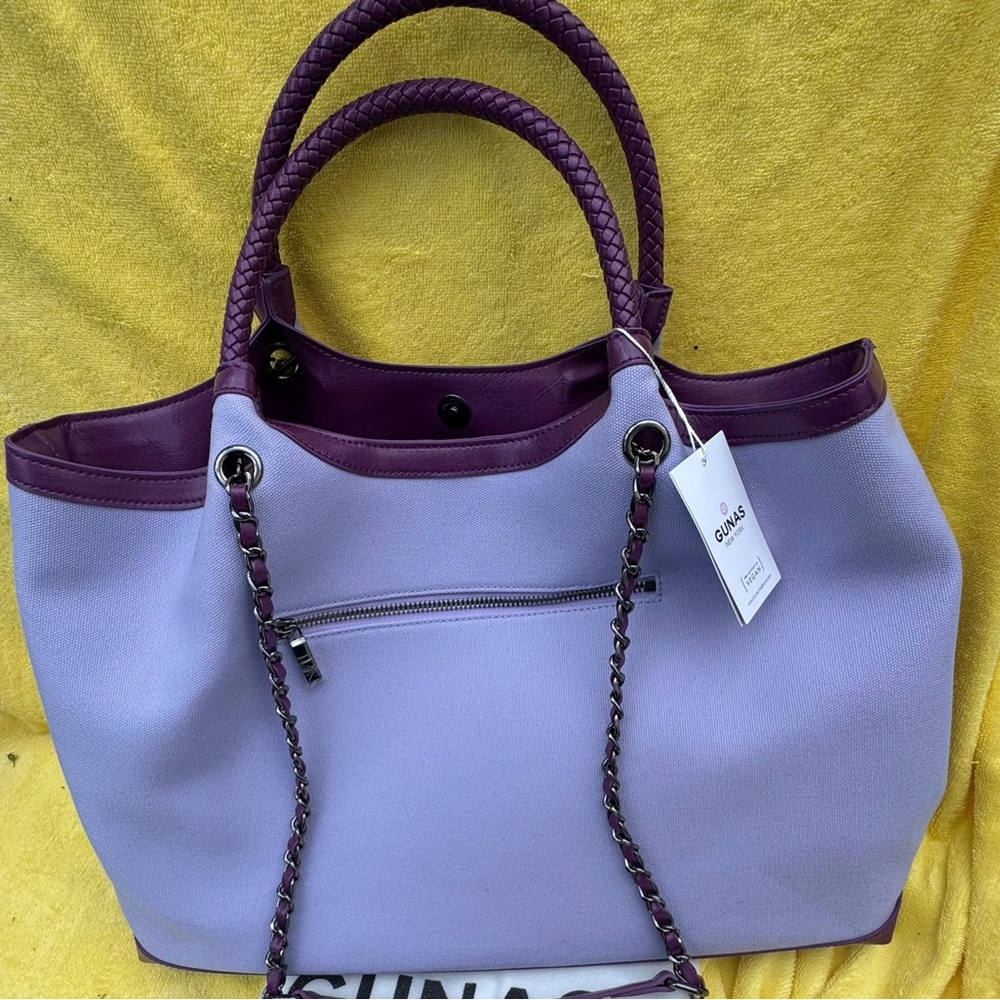 Gunas New York Ruth Canvas Double Handle Tote with Pouch Lilac Purple - Picture 4 of 10